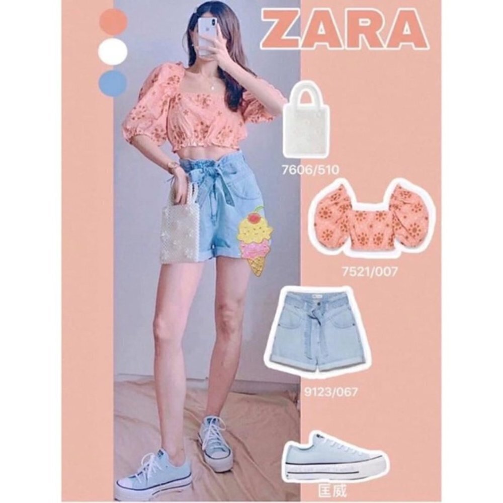 New Zara Embroidered Voluminous Puff Sleeve Cropped Top NWT Size Small - Picture 7 of 16